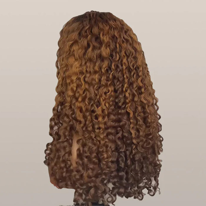 Glueless 4C Edges Hairline Curly Wigs Ombre Brown 13x4 Frontal HD Lace Human Hair Pre Everything Wigs For Women