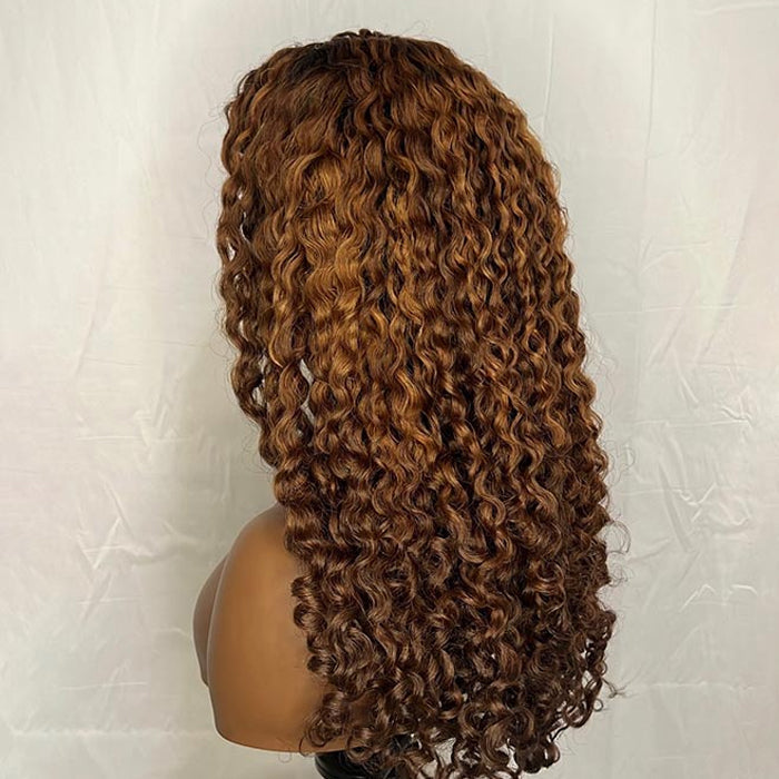 Glueless 4C Edges Hairline Curly Wigs Ombre Brown 13x4 Frontal HD Lace Human Hair Pre Everything Wigs For Women