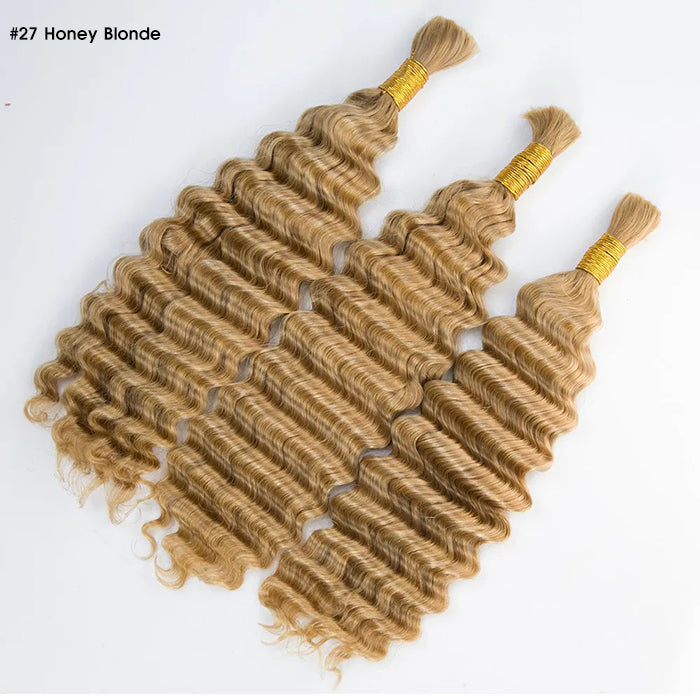 Deep Wave Colored Bulk Hair 100% Human Hair Extensions Bulk for Boho Knotless Braiding