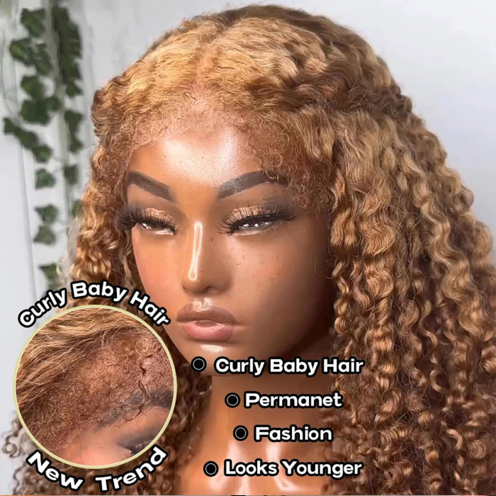 220% Density 4C Curly Edges Colored Wig 13x6 Full Lace Human Hair Glueless Wig with Curly Baby Hair