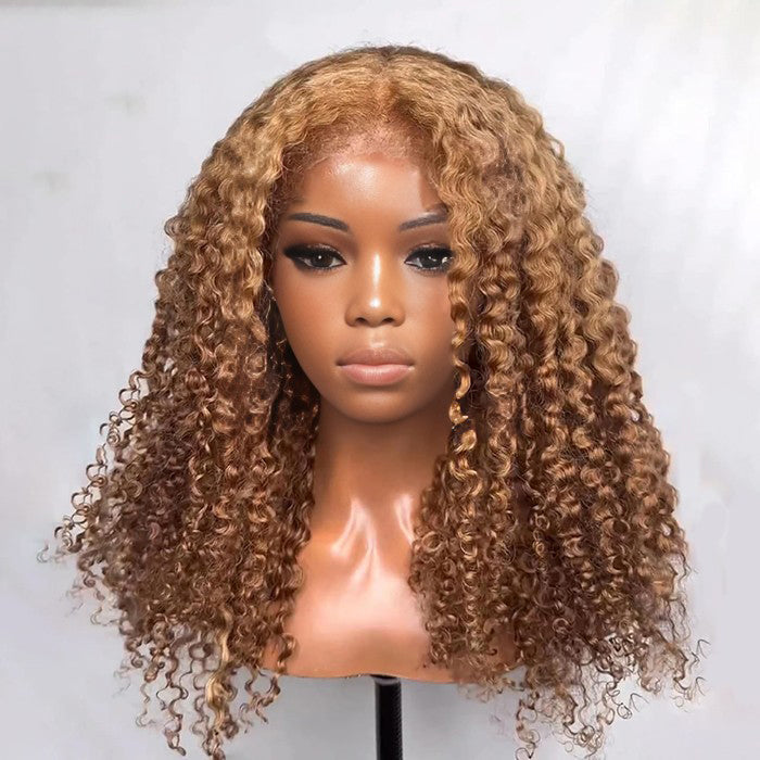 220% Density 4C Curly Edges Colored Wig 13x6 Full Lace Human Hair Glueless Wig with Curly Baby Hair