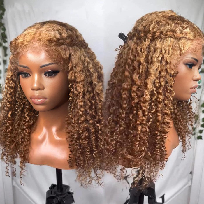 220% Density 4C Curly Edges Colored Wig 13x6 Full Lace Human Hair Glueless Wig with Curly Baby Hair