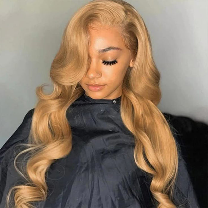 Honey Blonde 4x4 HD Lace Closure Wigs Natural #27 Brown Glueless Human Hair Wigs