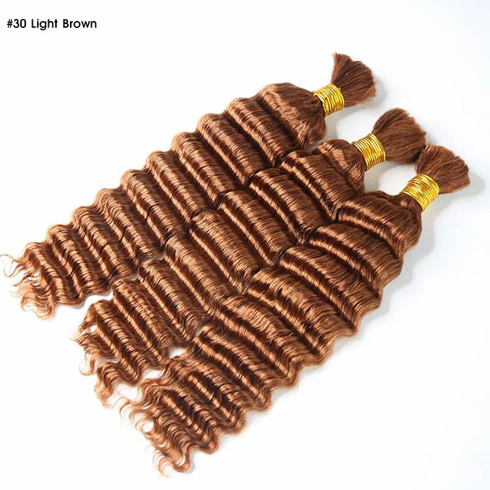 Deep Wave Colored Bulk Hair 100% Human Hair Extensions Bulk for Boho Knotless Braiding