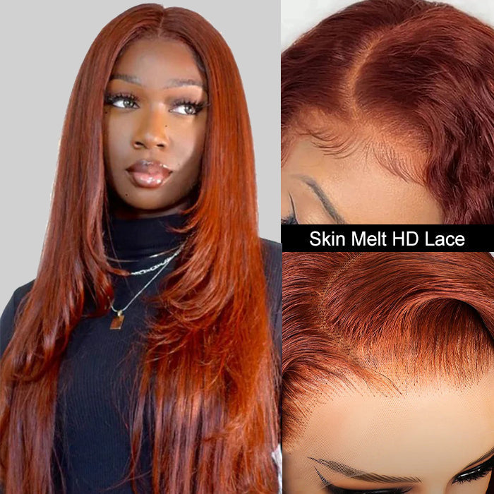 #33 Reddish Brown Layered Cut Straight Wigs 13x4/5x5 HD Lace Frontal Human Hair Wigs