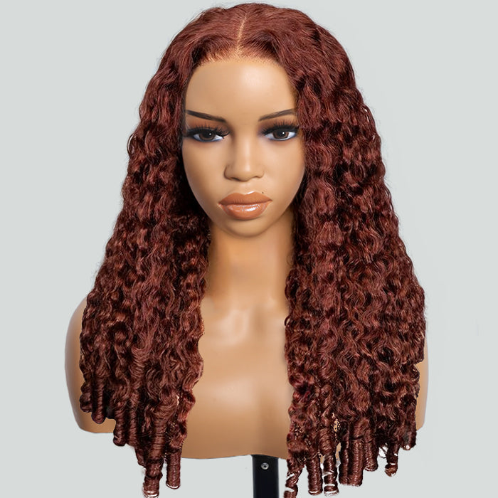 Burmese Curly Colored Wig with Finger Coil Ends Glueless 13x6 HD Lace Frontal Human Hair Wigs with Elastic Drawstring