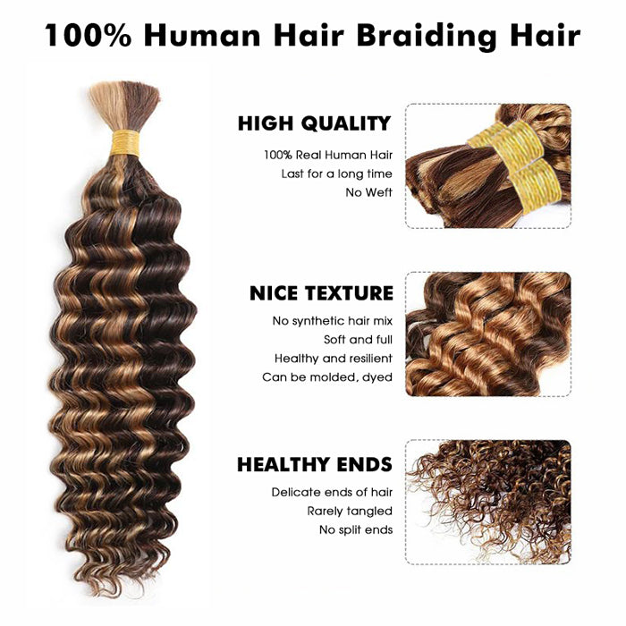 Deep Wave #4/27 Highlight Colored Hair Bulk Human Hair For Braiding No Weft