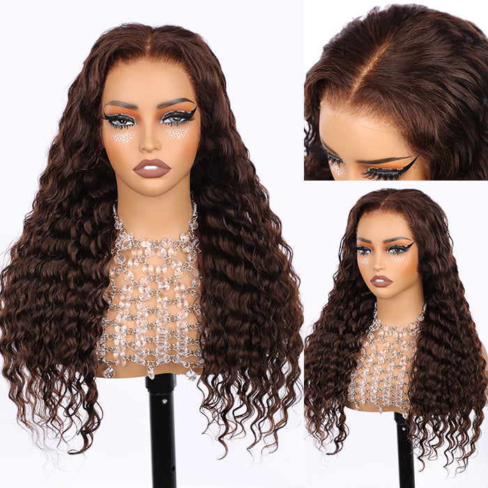 Glueless Invisi-String Snug Fit 360 HD Lace Frontal #4 Chocolate Brown Deep Wave Put on & Go Wigs