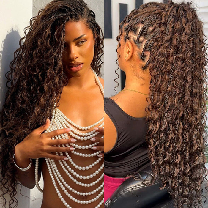 Glueless Pull Go Drawstring 13x6 HD Lace Frontal Colored Boho Braided Wigs for Black Women