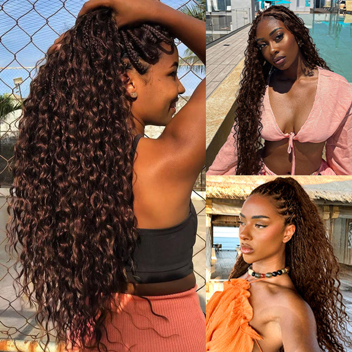 Glueless Pull Go Drawstring 13x6 HD Lace Frontal Colored Boho Braided Wigs for Black Women