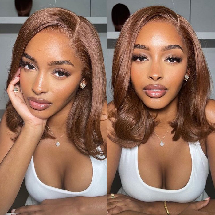 #4 Chocolate Brown Short Bob 4x4/5x5 Lace Closure Wig Human Virgin Hair 220% Density