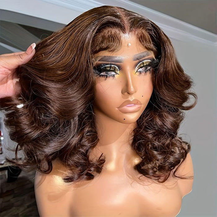 #4 Chocolate Brown Short Straight Bob 13x4/13x6 Lace Front Human Hair Wig