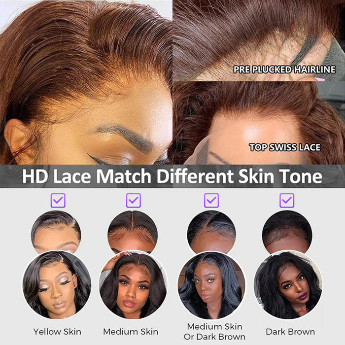 #4 Chocolate Brown Short Bob 4x4/5x5 Lace Closure Wig Human Virgin Hair 220% Density