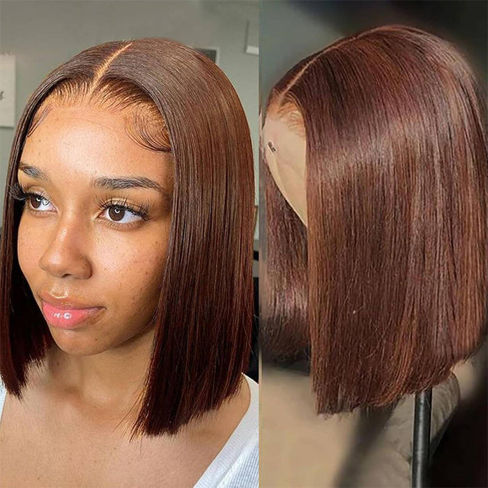 #4 Chocolate Brown Short Bob 4x4/5x5 Lace Closure Wig Human Virgin Hair 220% Density