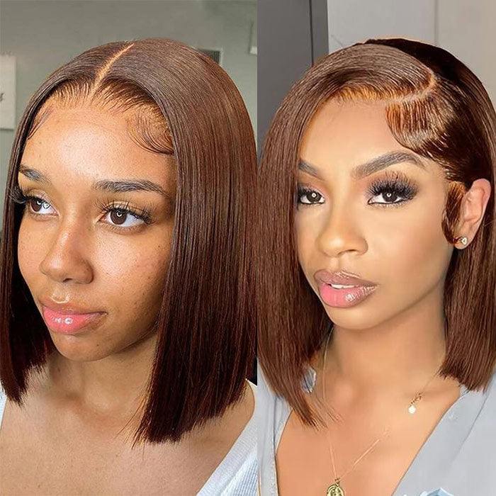 #4 Chocolate Brown Short Straight Bob 13x4/13x6 Lace Front Human Hair Wig