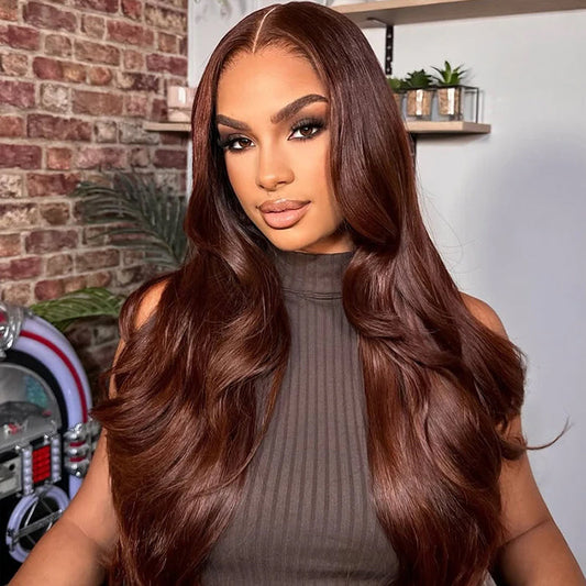 Copper Brown 13x6 Clear HD Lace Frontal Wig Body Wave 100% Human Hair Super Natural Hairline