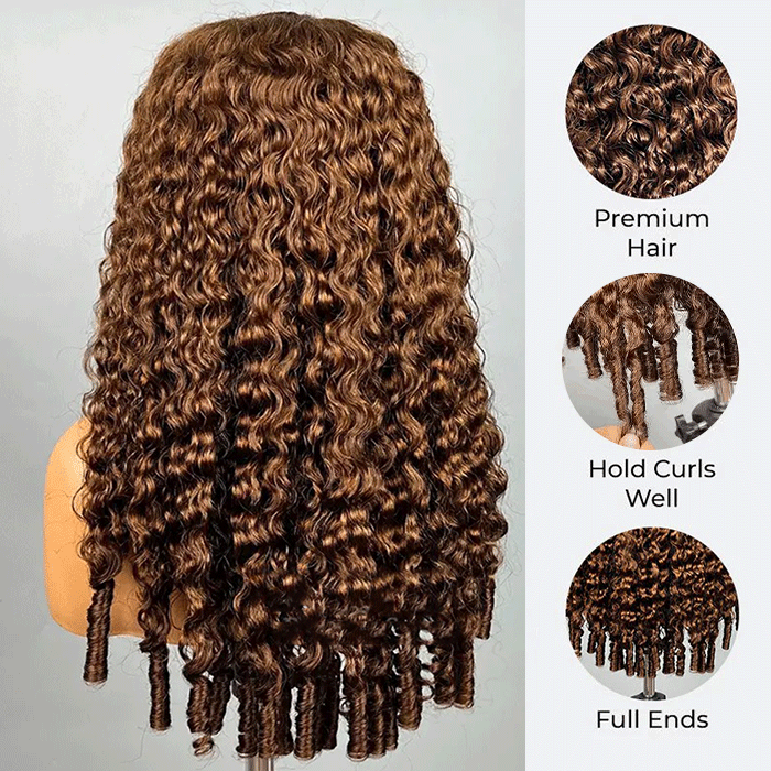 Burmese Curly Colored Wig with Finger Coil Ends Glueless 13x6 HD Lace Frontal Human Hair Wigs with Elastic Drawstring
