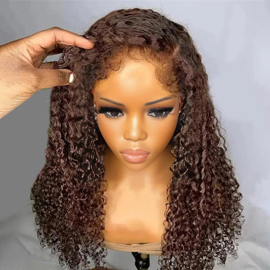 220% Density 4C Curly Edges Colored Wig 13x6 Full Lace Human Hair Glueless Wig with Curly Baby Hair