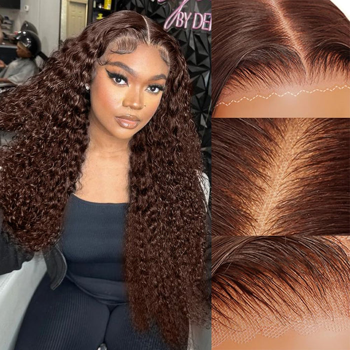 Glueless Ready & Go Wig Curly Hair 8*5 Pre Cut HD Lace Closure Wigs #4 Chocolate Brown Color