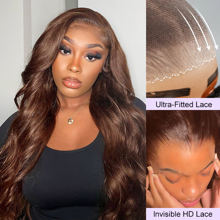 #4 Chocolate Brown Color Glueless Ready & Go Wig 8*5 Pre Cut HD Lace Closure Wigs