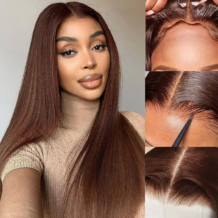 #4 Chocolate Brown Color Glueless Ready & Go Wig 8*5 Pre Cut HD Lace Closure Wigs