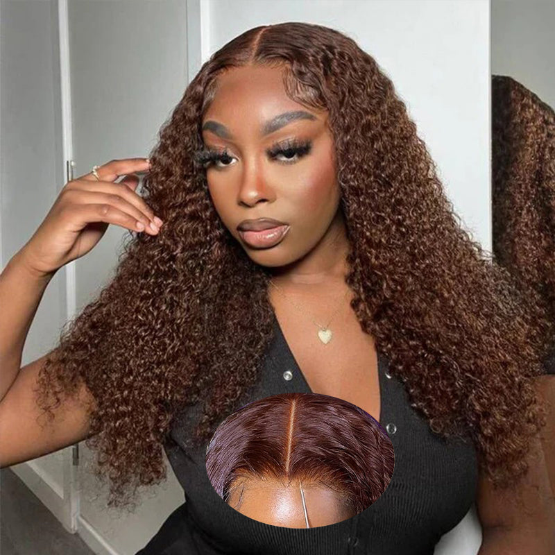 Glueless Ready & Go Wig Curly Hair 8*5 Pre Cut HD Lace Closure Wigs #4 Chocolate Brown Color