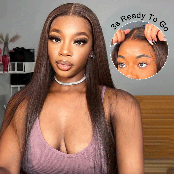 #4 Chocolate Brown Color Glueless Ready & Go Wig 8*5 Pre Cut HD Lace Closure Wigs