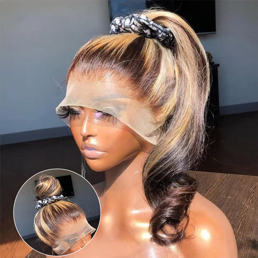 Body Wave Highlight Ombre Color Invisi Strap Snug Fit 360 Skin Lace Frontal Wig Glueless Human Hair