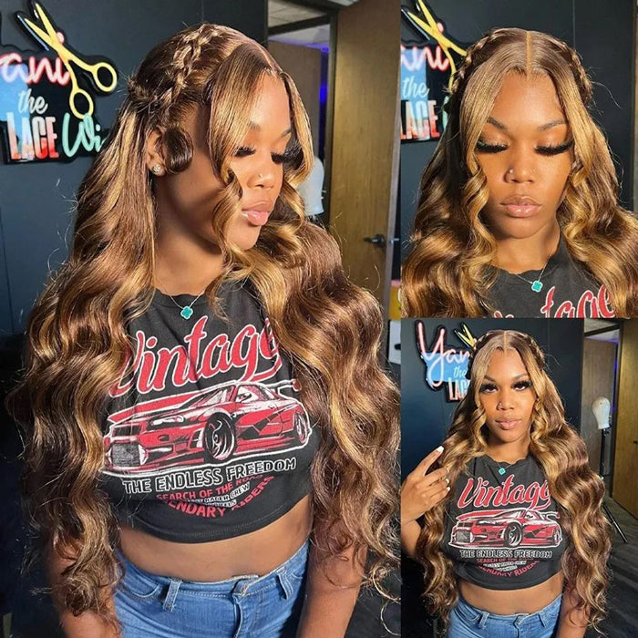 Body Wave Highlight Ombre Color Invisi Strap Snug Fit 360 Skin Lace Frontal Wig Glueless Human Hair