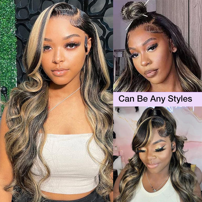 Honey Blonde Highlight Straight/Body Wave Wig 5x5 Invisible HD Lace Closure Wig 100% Human Hair