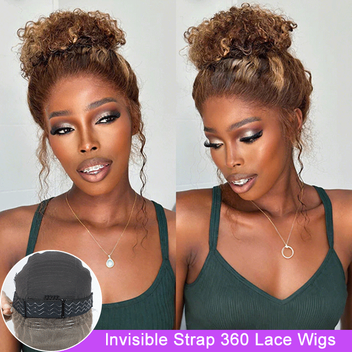 Highlight Curly Lace Front Wigs #4/27 Color Brazilian Remy Human Hair Wig Pre Plucked