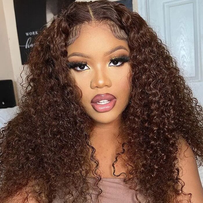 Glueless Ready & Go Wig Curly Hair 8*5 Pre Cut HD Lace Closure Wigs #4 Chocolate Brown Color