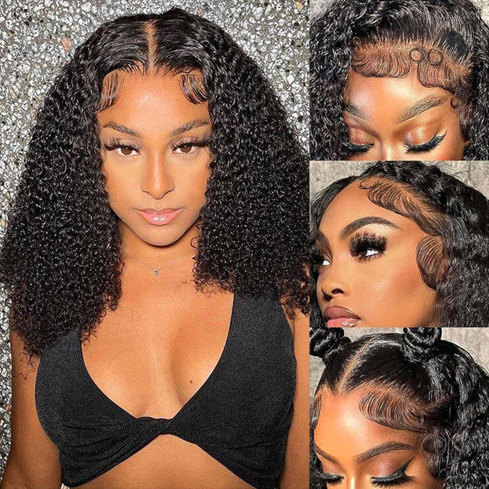 Curly Hair Short Bob Pre Plucked Glueless Lace Front  Wigs 100% Human Hair Curly Bob Lace Front Wigs