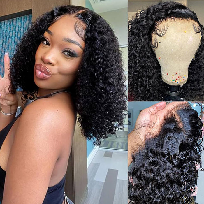 Curly Hair Short Bob Pre Plucked Glueless Lace Front  Wigs 100% Human Hair Curly Bob Lace Front Wigs