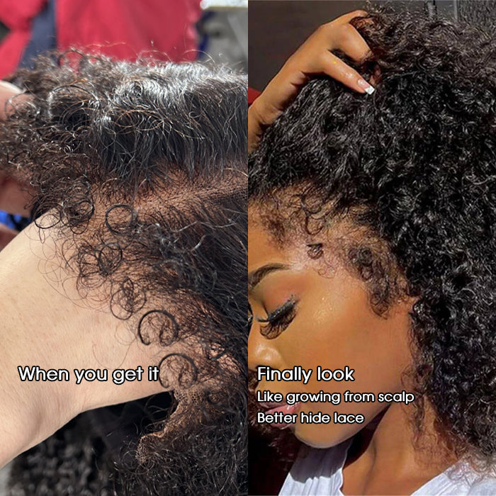 4C Edges Hairline Wig Kinky Curly 5x5 HD Lace Closure Wigs Human Hair With Curly Baby Hair Realistic Hairline