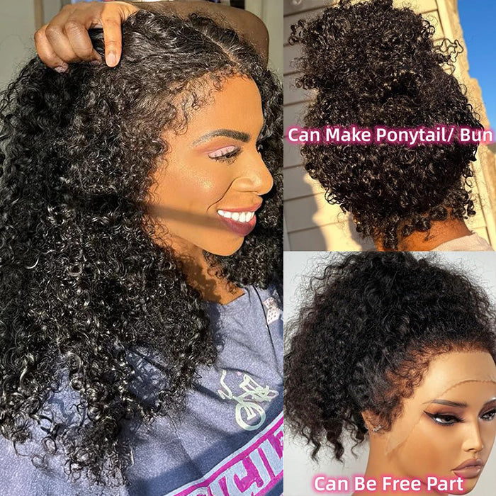 4C Curly Edges Hairline Glueless Curly Lace Front Human Hair Wig With Super Natural Hairline 220% Density