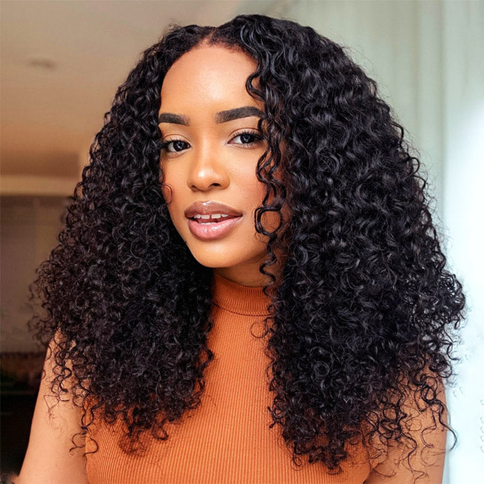 4C Edges Hairline Wig Transparent 13x4 HD Lace Pre-Plucked Curly Human Hair Wig with Curly Baby Hair