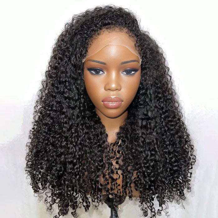 Glueless Pull Go Drawstring Curly Wig with 4C Curly Edge Hairline 13x4 13x6 HD Lace Human Hair Wigs 220%Density