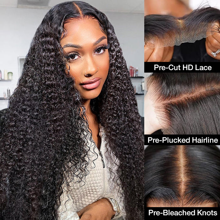 Curly Hair 4x4 HD Lace Closure Wig Pre Cut & Plucked & Bleached Put on go® Glueless Wig