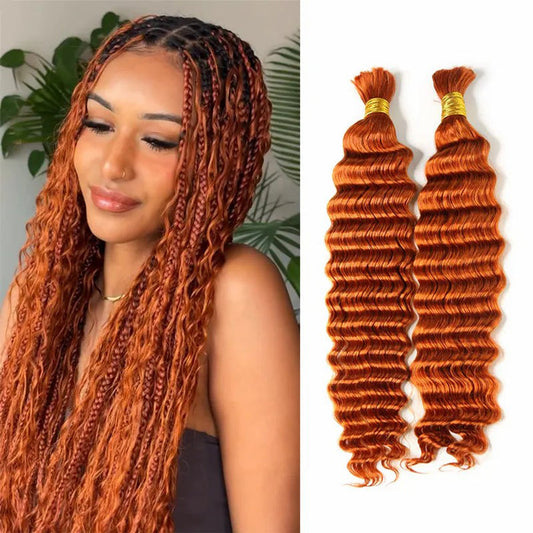 Deep Wave Colored Bulk Hair 100% Human Hair Extensions Bulk for Boho Knotless Braiding