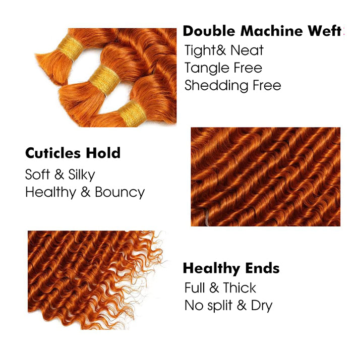 Deep Wave Colored Bulk Hair 100% Human Hair Extensions Bulk for Boho Knotless Braiding