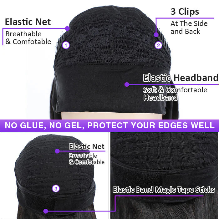 Curly Hair Headband Bob Wig Human Hair Half Wig 220% Density Glueless Human Hair Headband Wig