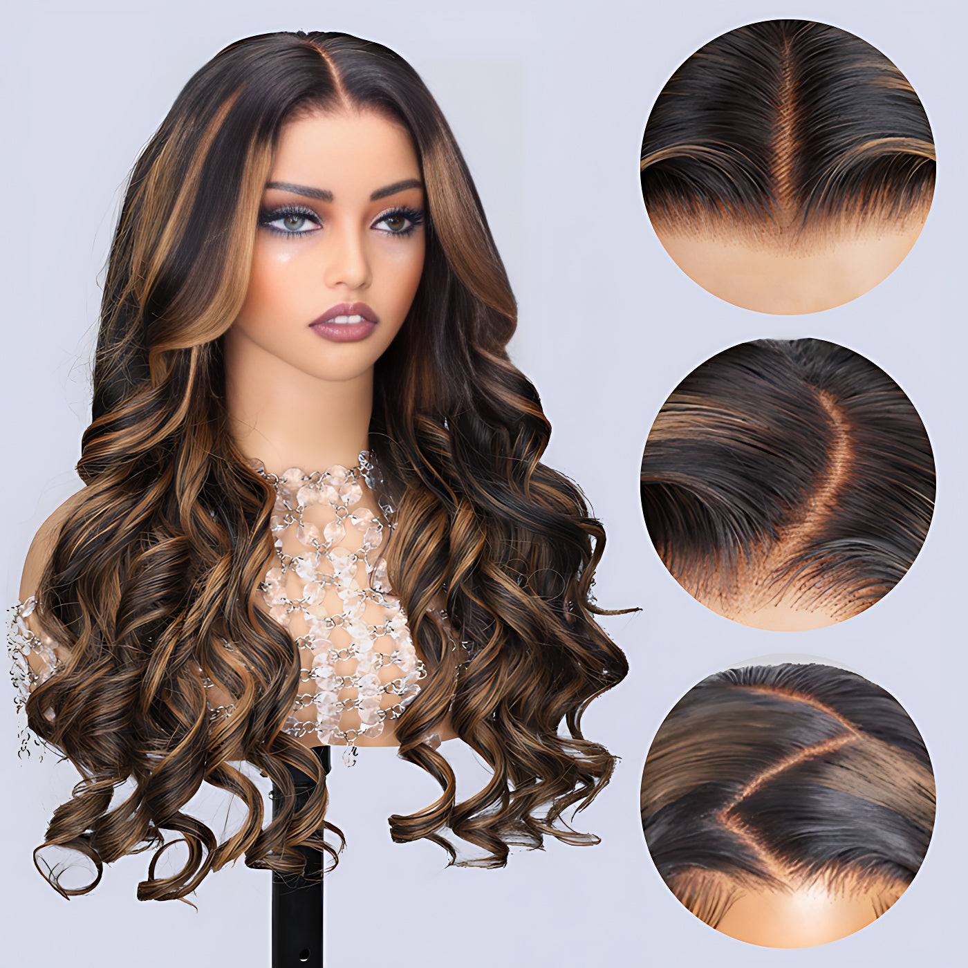 1B/30 Balayage Highlight Colored Body Wave 13x6 HD Lace Frontal Pre Plucked Human Hair Wigs