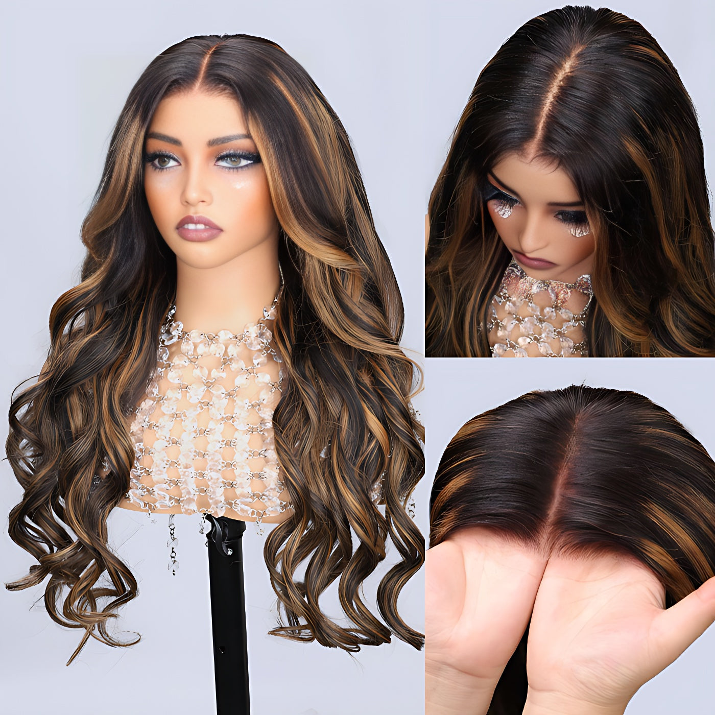 1B/30 Balayage Highlight Colored Body Wave 13x6 HD Lace Frontal Pre Plucked Human Hair Wigs