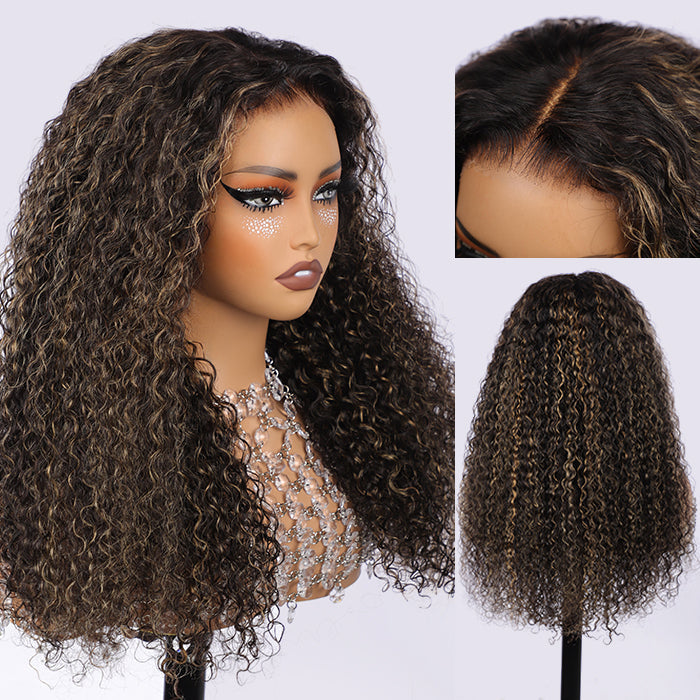 M1b/27 Blonde Highlight Curly Wigs Invisi-String Snug Fit 360 HD Lace Frontal Virgin Human Hair Wig For Women