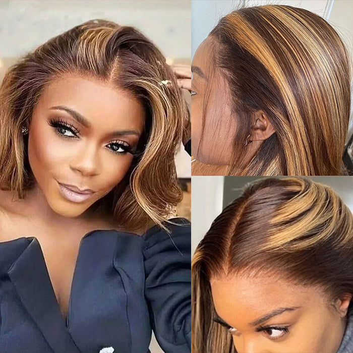 Body Wave P4/27 Highlight Short Bob Wigs 13x4/4x4 Lace Front Human Hair Wigs with Baby Hair Pre Plucked