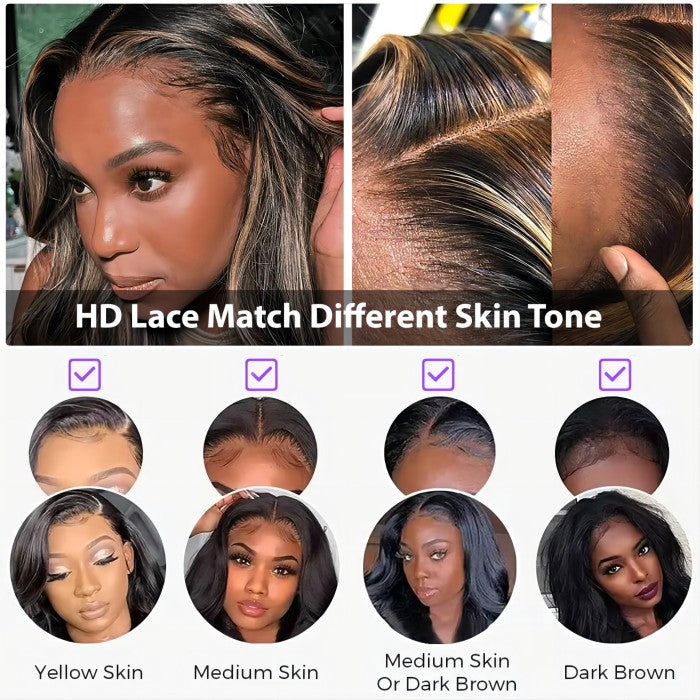 M1B/27 Blonde Highlight Lace Front Bob Wig Water Wave Pre Plucked Glueless Human Hair Bob Wig