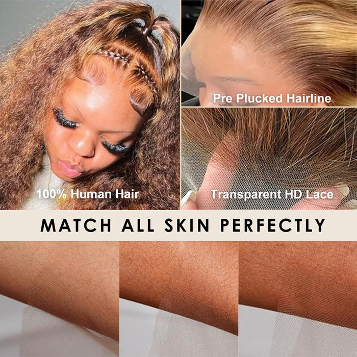 Highlighted Deep Wave Wig #4/27 Ombre Colored Wig Brown Wig With Blonde Highlighted Lace Front Human Hair Wigs