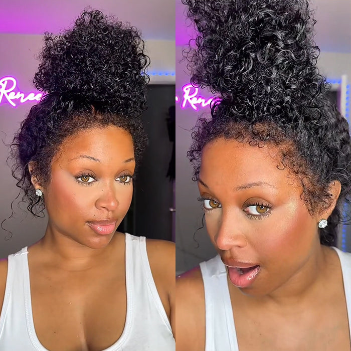 Kinky Edges Glueless 360 Full Lace Frontal Curly Wigs With Invisi-String Affordable Snug Fit Human Hair Wigs Lace Parting Anywhere