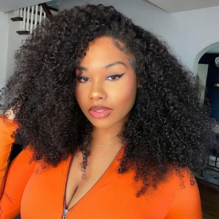 3 In 1 Half Wigs Kinky Curly Flip Over Human Hair Wigs Glueless Install Half Wig With Adjustable Drawstring Beginner Friendly